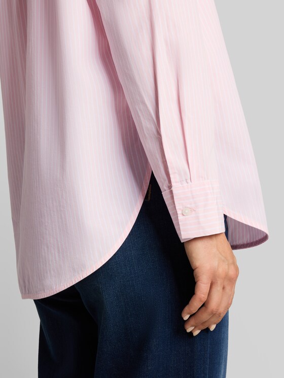 Loose-fit poplin shirt-blouse - light pastel pink stripe