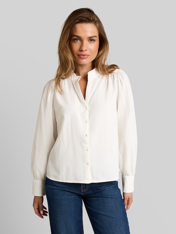 Corduroy blouse with ruffled collar - Whisper White