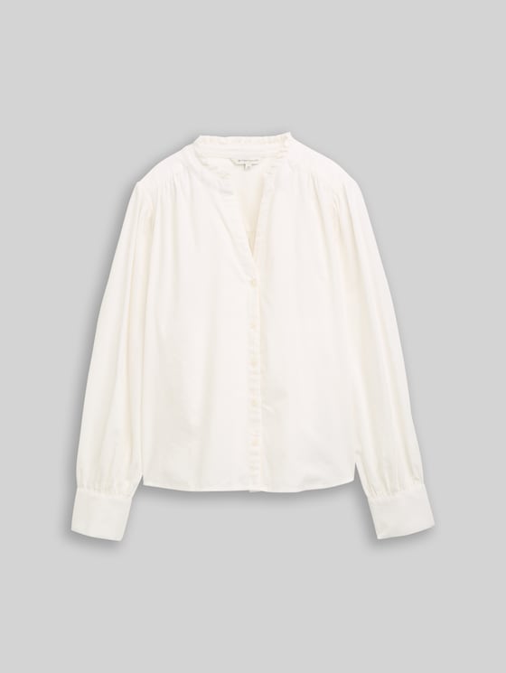 Corduroy blouse with ruffled collar - Whisper White