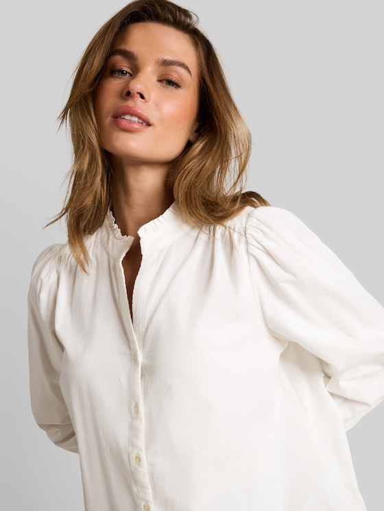 Corduroy blouse with ruffled collar - Whisper White