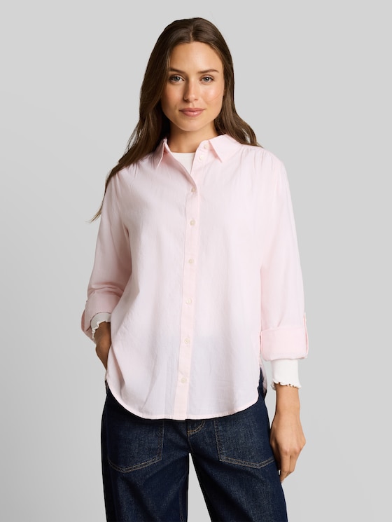 Shirt-style top with turn-up feature - light pastel pink dobby