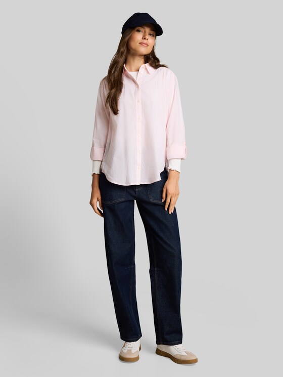 Shirt-style top with turn-up feature - light pastel pink dobby