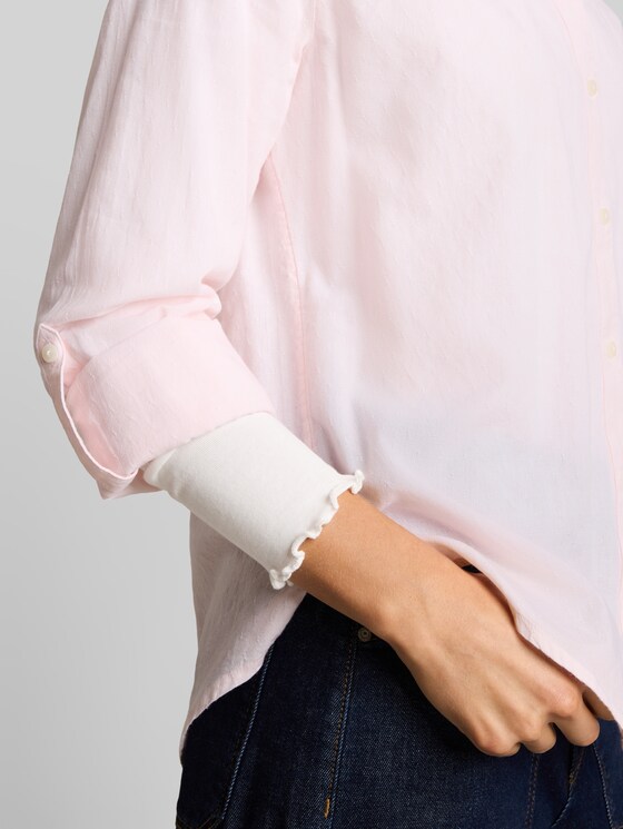 Shirt-style top with turn-up feature - light pastel pink dobby