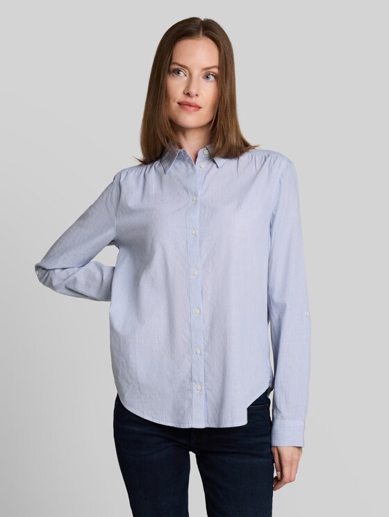 Shirt-style top with turn-up feature - fern blue dobby