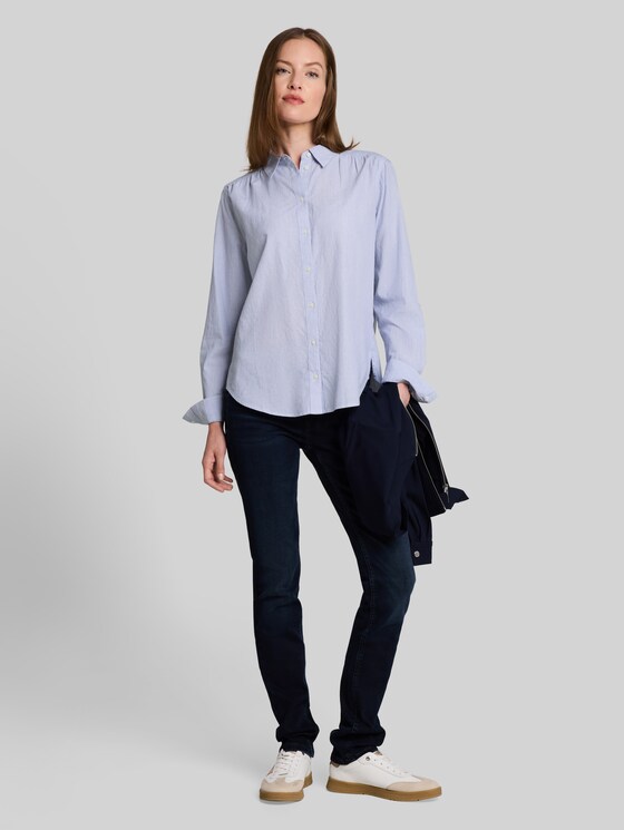 Shirt-style top with turn-up feature - fern blue dobby