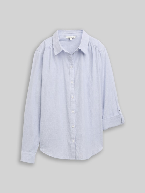 Shirt-style top with turn-up feature - fern blue dobby