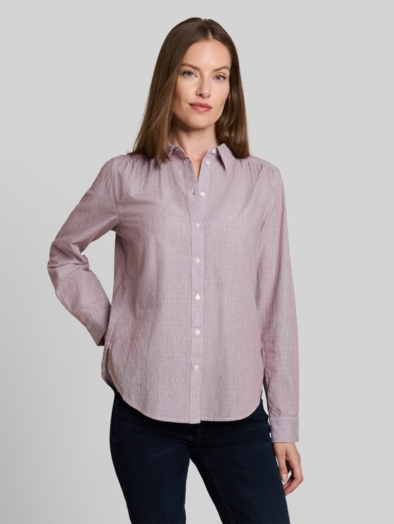 Shirt-style top with turn-up feature - preppy plum dobby