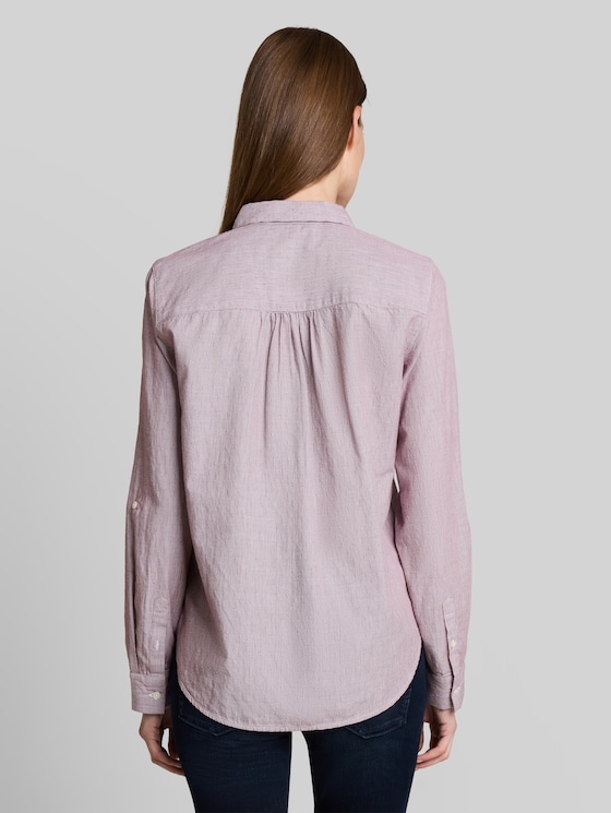 Shirt-style top with turn-up feature - preppy plum dobby
