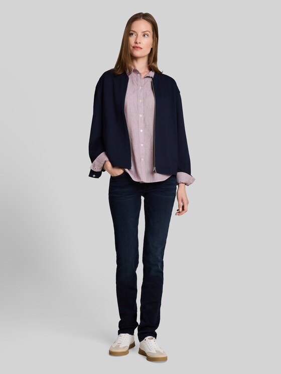 Shirt-style top with turn-up feature - preppy plum dobby