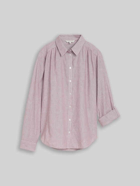 Shirt-style top with turn-up feature - preppy plum dobby