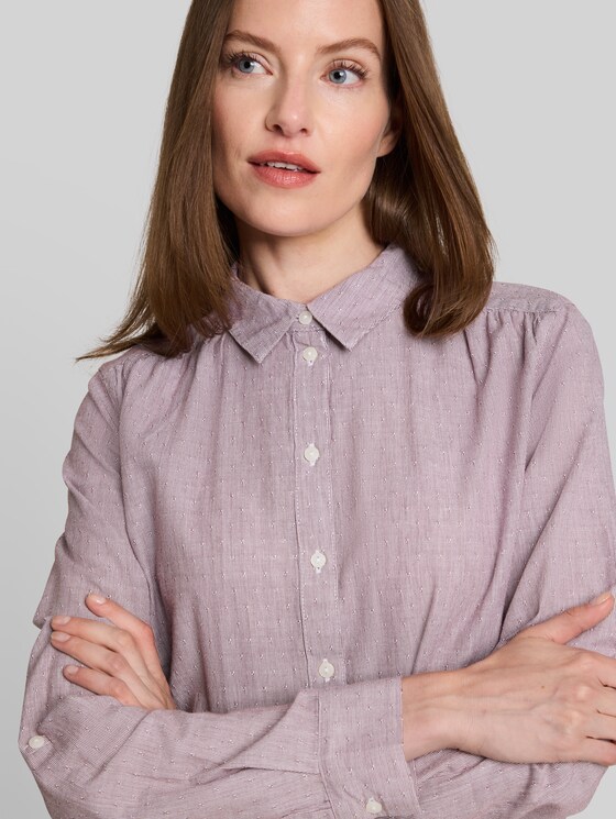 Shirt-style top with turn-up feature - preppy plum dobby