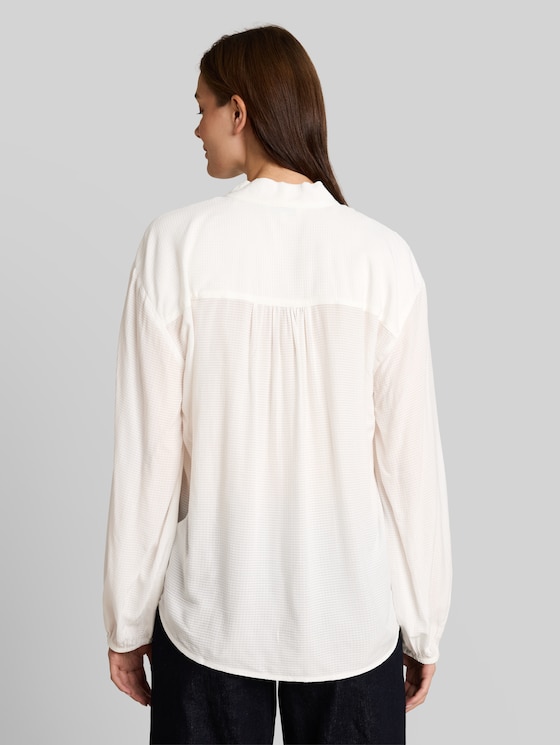 Loose-fit blouse with a bow collar - Whisper White