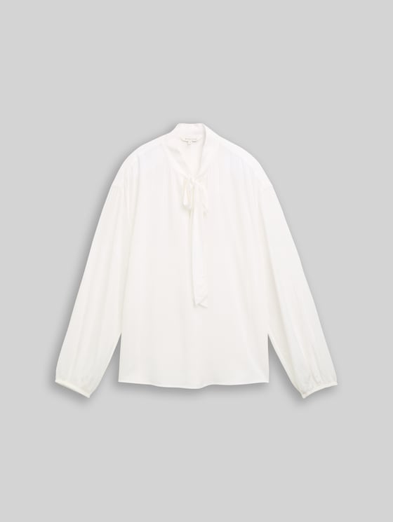 Loose-fit blouse with a bow collar - Whisper White
