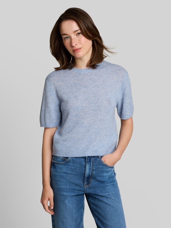 Lightweight knitted jumper with alpaca blend - foggy sky blue melange
