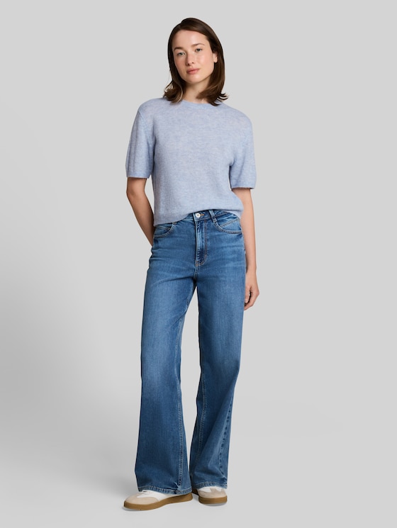 Lightweight knitted jumper with alpaca blend - foggy sky blue melange