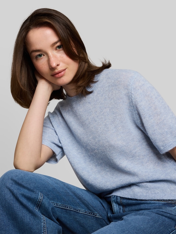 Lightweight knitted jumper with alpaca blend - foggy sky blue melange