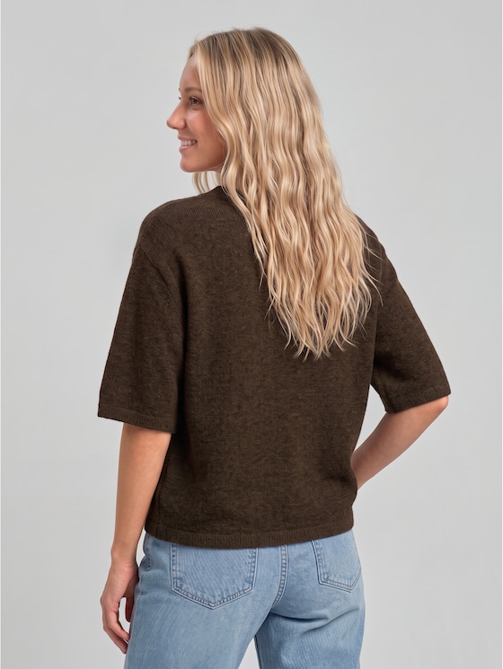 Lightweight knitted jumper with alpaca blend - cool dark brown melange