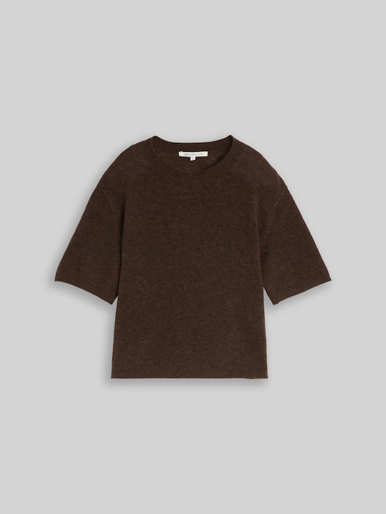 Lightweight knitted jumper with alpaca blend - cool dark brown melange