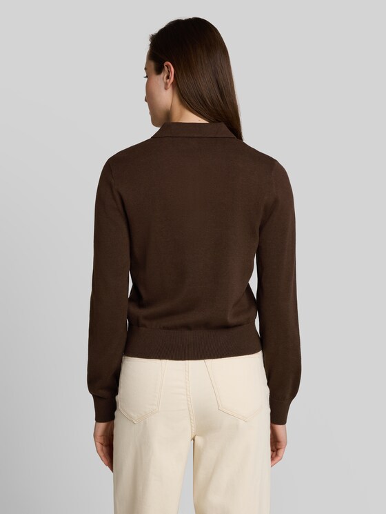 Knitted jumper with polo collar - cool dark brown