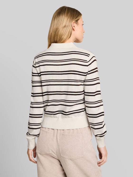 Knitted jumper with polo collar - offwhite brown stripe