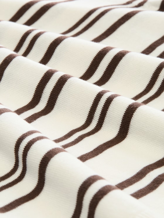 Knitted jumper with polo collar - offwhite brown stripe
