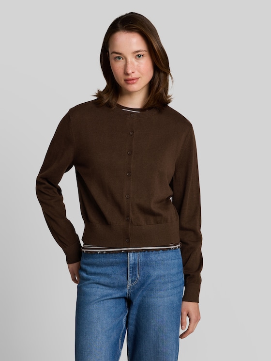 Cardigan with a round neckline - cool dark brown