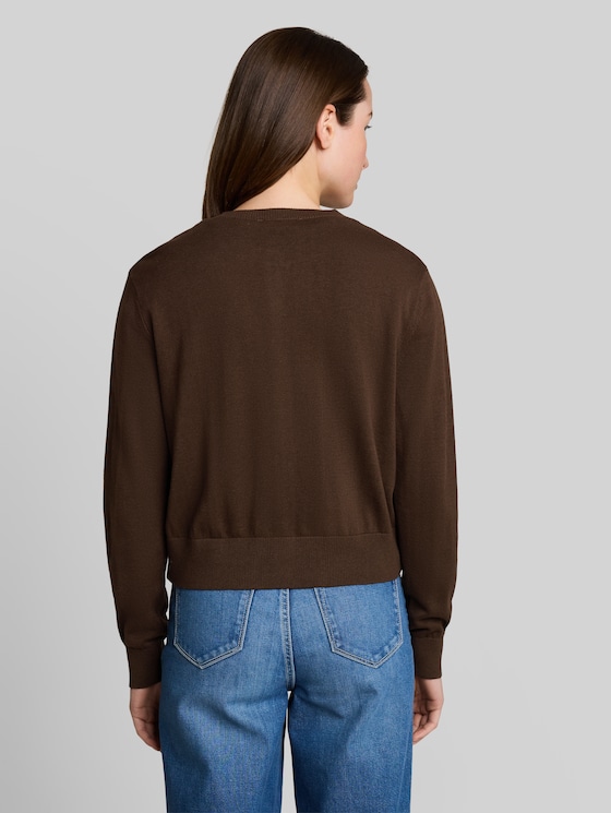Cardigan with a round neckline - cool dark brown