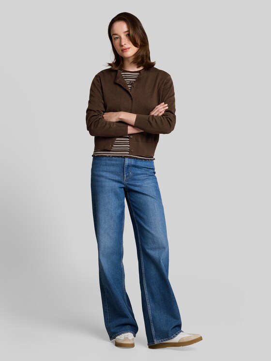Cardigan with a round neckline - cool dark brown