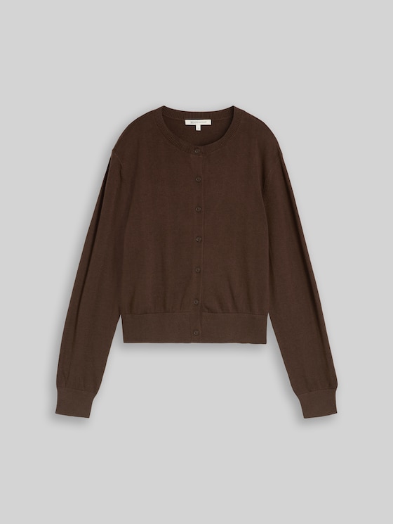 Cardigan with a round neckline - cool dark brown