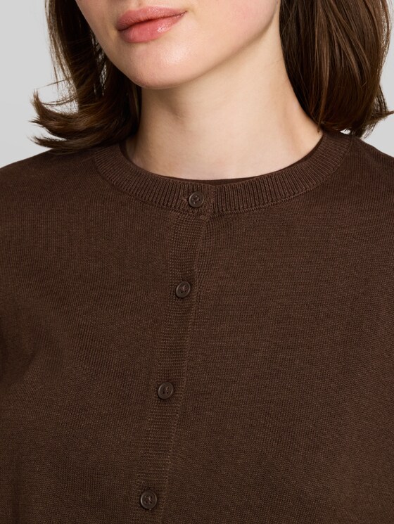 Cardigan with a round neckline - cool dark brown