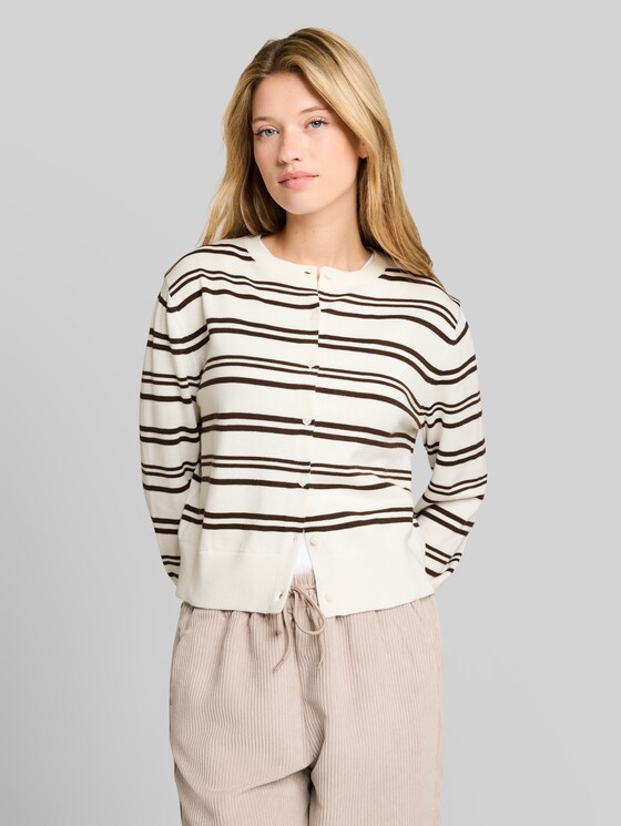 Cardigan with a round neckline - offwhite brown stripe