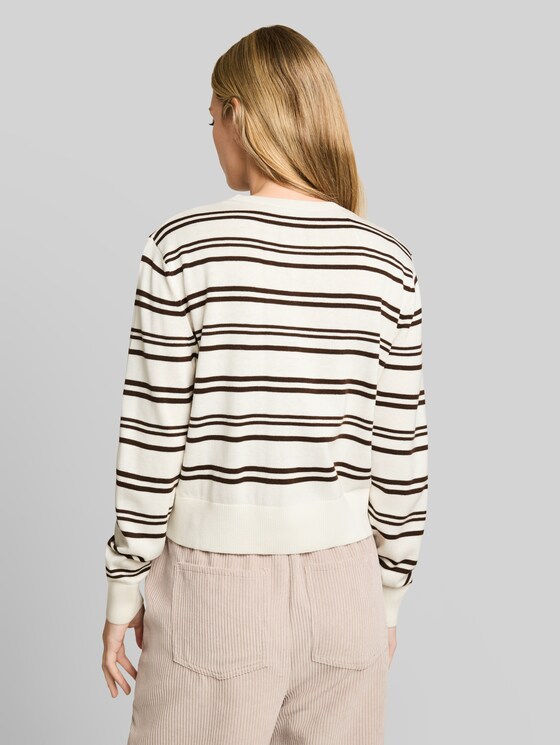 Cardigan with a round neckline - offwhite brown stripe