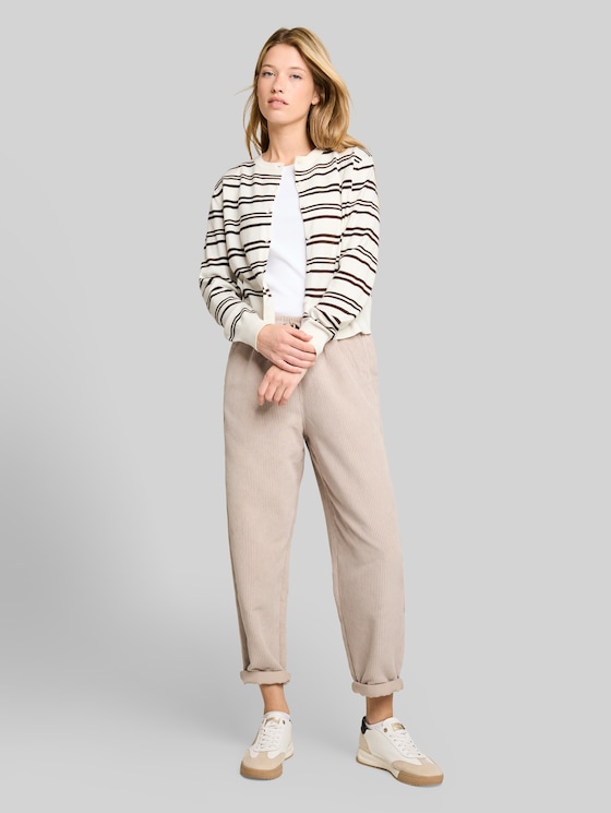Cardigan with a round neckline - offwhite brown stripe
