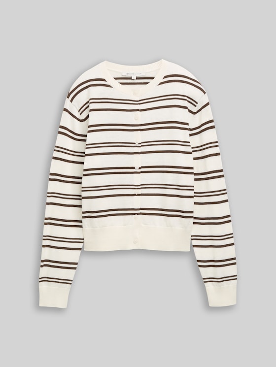 Cardigan with a round neckline - offwhite brown stripe