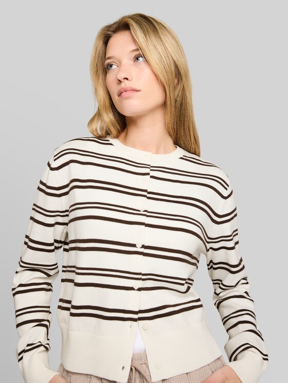 Cardigan with a round neckline - offwhite brown stripe
