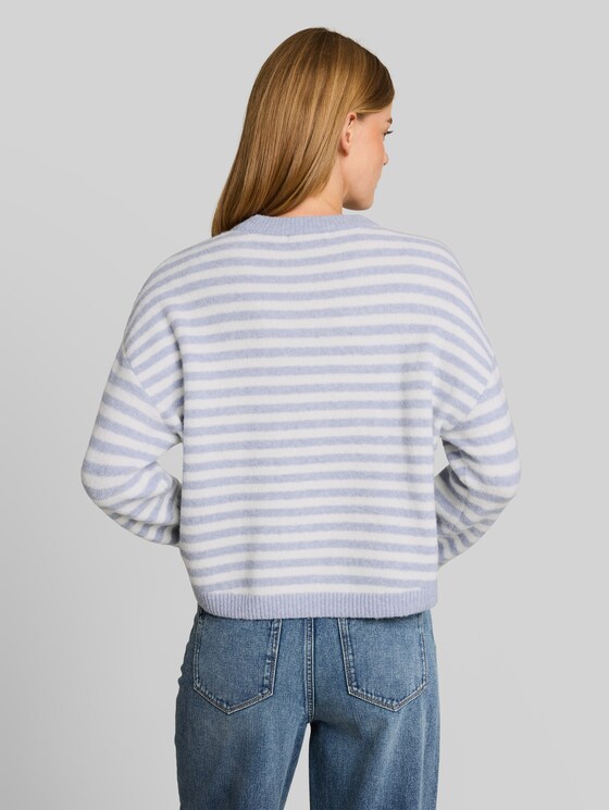 Cosy knitted jumper with a striped pattern - mid blue white stripe