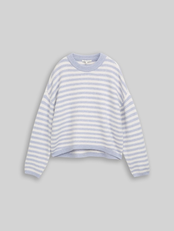 Cosy knitted jumper with a striped pattern - mid blue white stripe