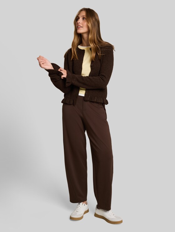 Cosy cardigan with ruffles - cool dark brown melange