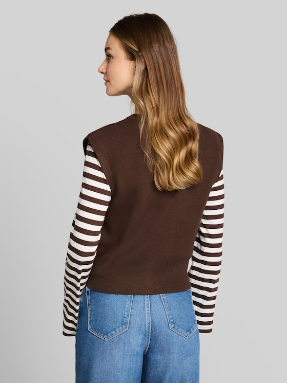 Relaxed-fit knitted waistcoat with button placket - cool dark brown melange