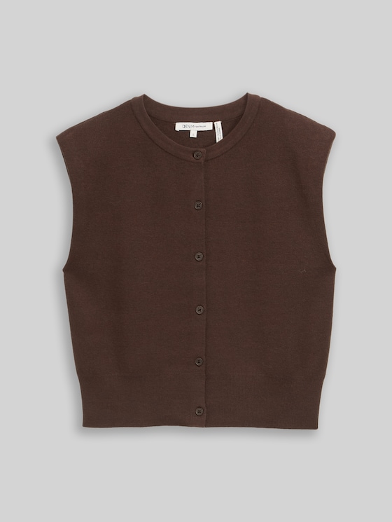 Relaxed-fit knitted waistcoat with button placket - cool dark brown melange