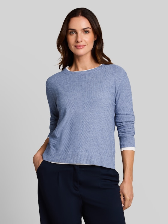 Knitted jumper with a marl effect - fern blue melange