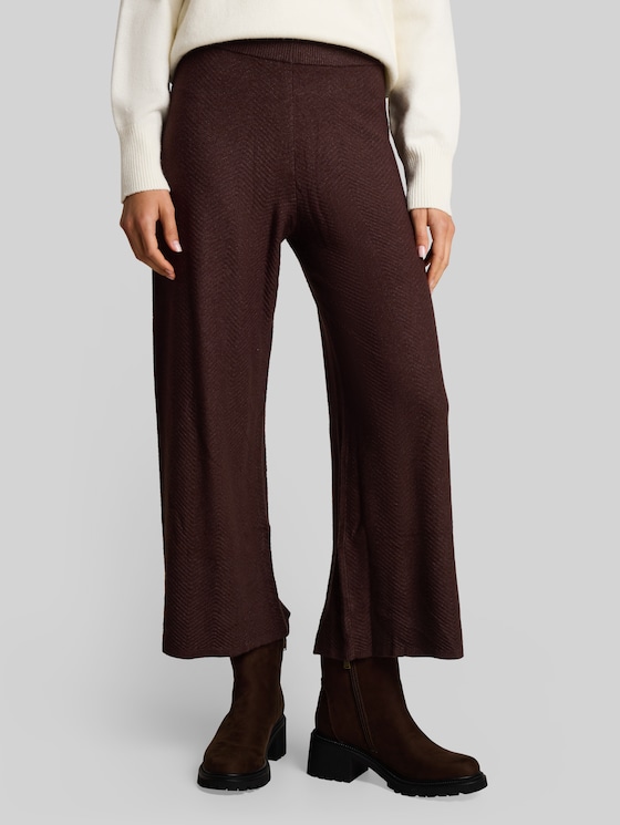 Wide-leg knitted trousers - java dark brown melange