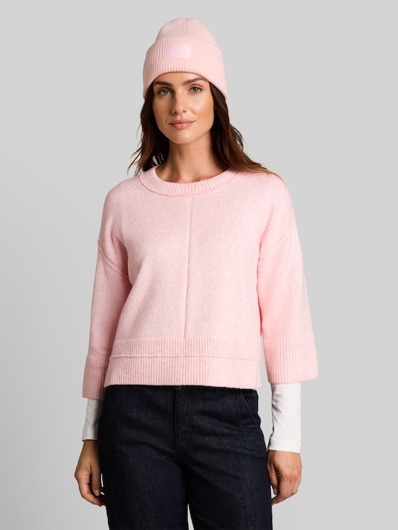 Loose-fit cosy jumper - light pastel pink melange