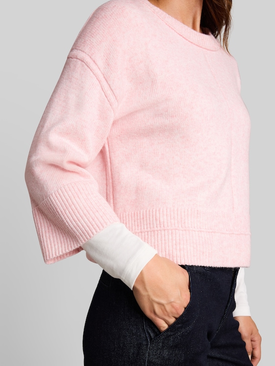 Loose-fit cosy jumper - light pastel pink melange