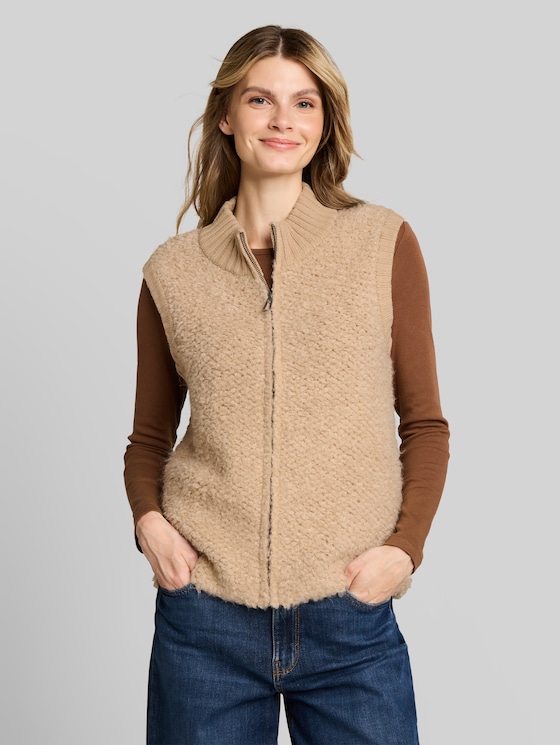 Bouclé slipover with zip - gravel beige melange