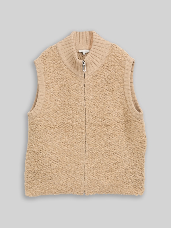 Bouclé slipover with zip - gravel beige melange