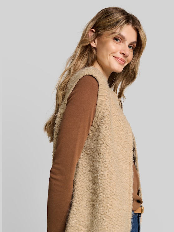 Bouclé slipover with zip - gravel beige melange
