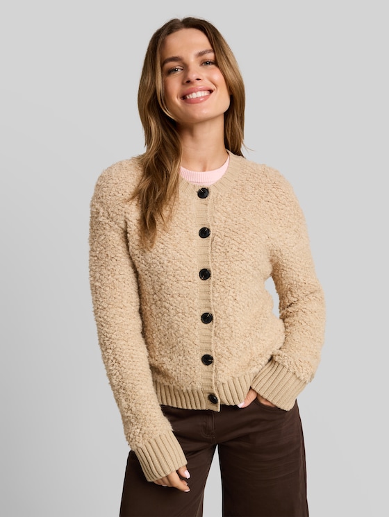 Loose-fit bouclé cardigan - gravel beige melange