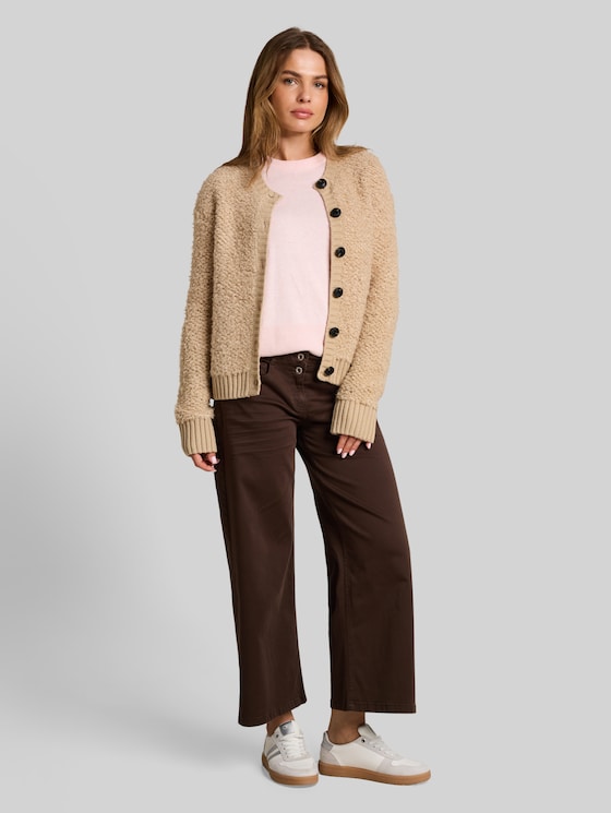Loose-fit bouclé cardigan - gravel beige melange