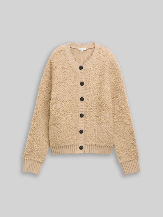 Loose-fit bouclé cardigan - gravel beige melange